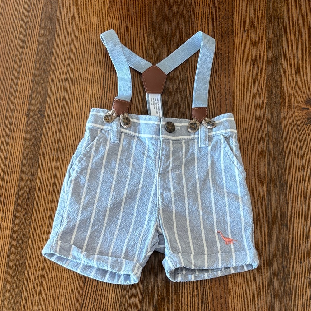 Striped Blue Kids Formal Shorts with Suspenders